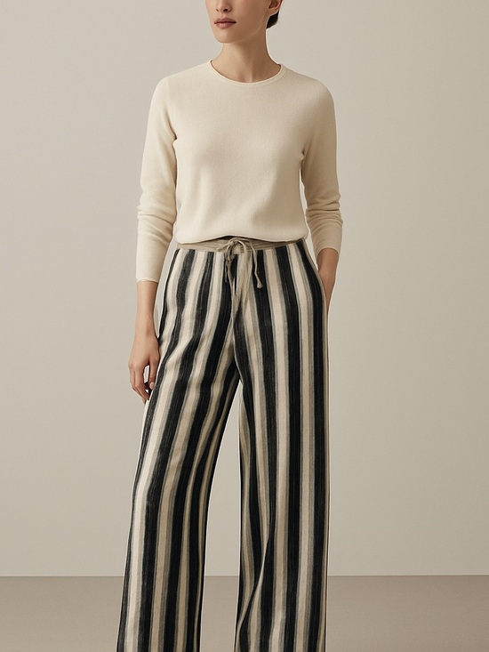 Thornsaura Pants - Thornsaura Striped Knit Wide Leg Pants Sz S Black White Cozy Cotton Jersey